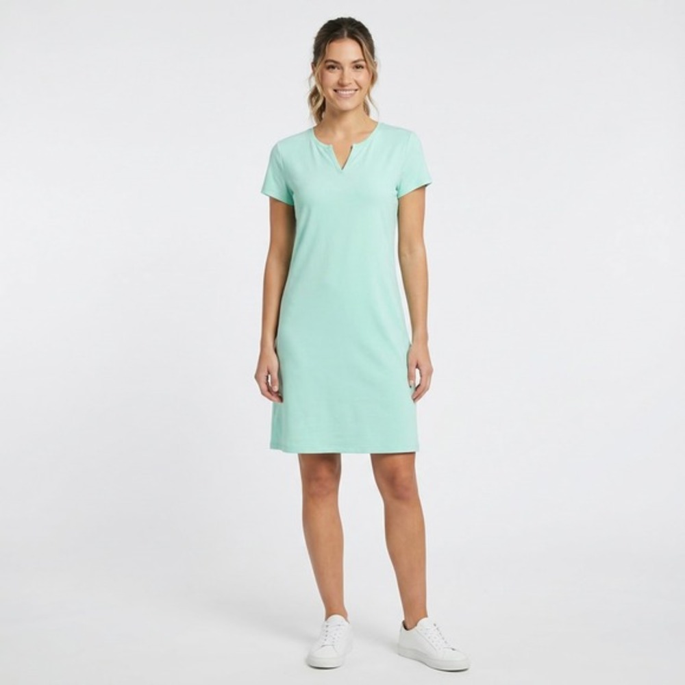 Reel Legends Petite Small‎ Dress Aqua Blue V-Neck Performance T-Shirt Pockets PS